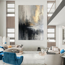 Load image into Gallery viewer, “Gray - Gold Reflection” – Gray, Black &amp; Gold Abstract Acrylic with Reflective Textures DTP067
