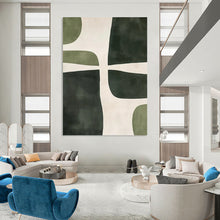 Load image into Gallery viewer, Green &amp; White Abstract Shapes - Fits Nature - Inspired Bedroom &amp; Yoga Studio LargeART2370
