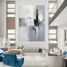 Load image into Gallery viewer, “Gray and Gold Geometric Abstract” – Clean Abstract with Angular Shapes and Metallic Tones DTP138
