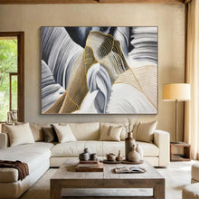 Load image into Gallery viewer, Enormous Black - White - Gold Wavy Abstract Acrylic for Luxury Penthouse &amp; High - End Boutique LargeART0351
