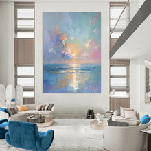Load image into Gallery viewer, Impressionistic Abstract Sunset Art, Color - Blended Coastal Painting for Beach House Living Room &amp; Relaxation Nook LargeART2202
