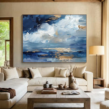Load image into Gallery viewer, Blue and Gold Sky Abstract Painting on Canvas - “Heavenly Hues” DKH684
