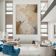 Load image into Gallery viewer, “3D Floral Leaf Relief” - Beige and Brown Textured Art on Canvas DKH1383
