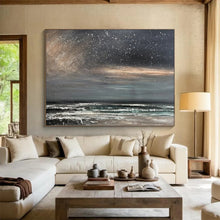 Load image into Gallery viewer, Hand - painted Oversized Starry Night Sea Acrylic Art for Dreamy Bedrooms LargeART1786
