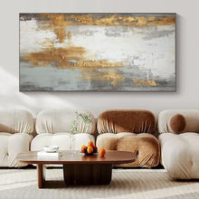 Load image into Gallery viewer, Gray, Gold &amp; White Abstract Canvas Painting, Suited for Minimalist Bedroom &amp; Sophisticated Lounge LargeART1270

