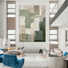 Load image into Gallery viewer, Green - Beige Abstract Geometric Painting, Ideal for Modern Office &amp; Minimalist Living Room LargeART2053
