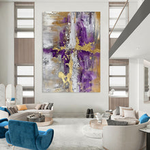 Load image into Gallery viewer, “Cross of Purple and Gold” – Symbolic Abstract with Rich Color Combinations DTP135
