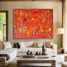 Load image into Gallery viewer, Hand - painted Red Background Drip Painting Acrylic Art for Energetic Gym Interiors LargeART1725

