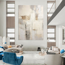 Load image into Gallery viewer, “Neutral Geometric Abstract Textures” - Beige, Grey, Black Abstract Art on Canvas DKH1255

