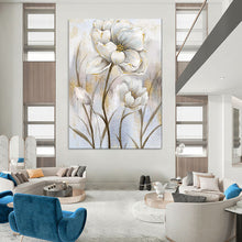 Load image into Gallery viewer, Elegant White &amp; Gold Floral Abstract Painting, Ideal for Glamorous Entryway &amp; Sophisticated Dining Room LargeART1906
