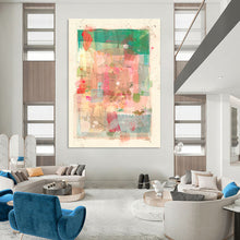 Load image into Gallery viewer, Green &amp; Pink Collage Abstract Painting, Perfect for Bohemian Living Room &amp; Art - Inspired Café LargeART1867
