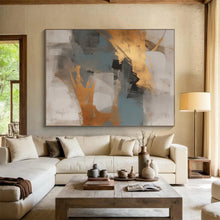 Load image into Gallery viewer, Gold - Blue - Gray Abstraction Art for Coastal Mansion &amp; Corporate Boardroom LargeART0848

