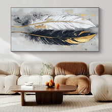 Load image into Gallery viewer, Gold - Accented Feather Abstract Canvas Painting, Ideal for Bohemian Bedroom &amp; Art - Filled Bathroom LargeART1262
