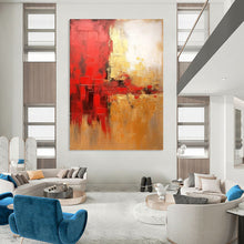 Load image into Gallery viewer, “Red - Gold Clash” – Red, Gold &amp; Beige Abstract Acrylic with Bold Textures DTP069
