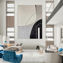 Load image into Gallery viewer, “Textured Shape Interplay” - Grey, Black, White Abstract Art on Canvas DKH1139
