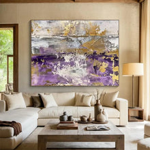 Load image into Gallery viewer, Purple - Gold - Gray Fusion Art for Upscale Spa &amp; Boutique Hotel LargeART0845
