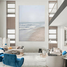 Load image into Gallery viewer, “Serene Shore” ，Soft gray - blue sky, gentle blue and white waves, beige sand, creating a calm beach scene. DTP310
