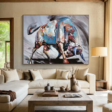 Load image into Gallery viewer, Hand - painted Large - Scale Colorful Abstract Bull Acrylic Art for Bold Entrance Halls LargeART1747
