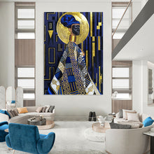 Load image into Gallery viewer, “Blue, Gold and Patterned Figure” - Afro - Centric Abstract Art on Canvas DKH1624

