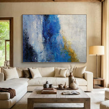 Load image into Gallery viewer, Large - Scale Blue and Yellow Abstract Revisited Acrylic for Beachfront Restaurant &amp; Coastal Home Office LargeART0362
