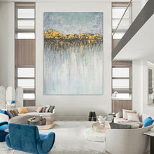 Load image into Gallery viewer, Gold &amp; Blue Textured Mountain Drip Abstract Art, Ideal for Luxe Bedroom &amp; Inspirational Office LargeART2077
