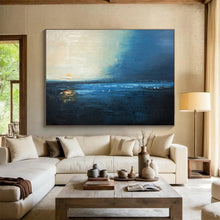 Load image into Gallery viewer, Blue - Toned Coastal Sunset Abstract Painting on Canvas - “Twilight Tide” DKH647
