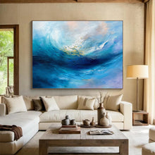 Load image into Gallery viewer, Blue Ocean Wave Abstract Painting for Coastal Bedroom &amp; Nautical Restaurant DKH281
