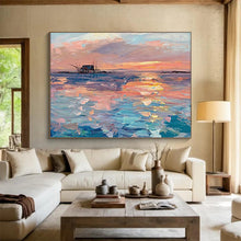 Load image into Gallery viewer, “Sunset Over Water” - Impressionistic Abstract Acrylic of a Coastal Sunset, Perfect for Balcony and Guest Room DLZ205

