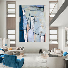 Load image into Gallery viewer, Blue - Toned Geometric Abstract Painting, Ideal for Modern Office &amp; Art - Filled Living Room LargeART2393
