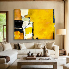 Load image into Gallery viewer, Hand - painted Oversized Abstract Yellow and Black Composition Acrylic Art for Bold Home Offices LargeART1806
