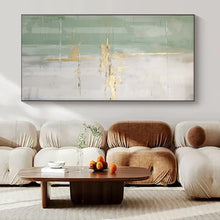 Load image into Gallery viewer, Green and Gold Abstract Lines Acrylic Art, Nice for Yoga Studio &amp; Light - Filled Bedroom LargeART1043
