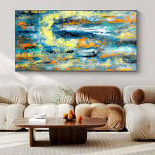 Load image into Gallery viewer, Blue, Yellow, and Orange Abstract Canvas Painting, Ideal for Modern Beach House &amp; Energetic Studio LargeART1232
