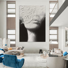Load image into Gallery viewer, Textured Black - and - White Portrait Painting, Suited for Moody Bedroom &amp; Modern Art Studio LargeART1871
