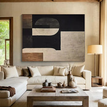 Load image into Gallery viewer, Black - Beige Geometric Abstraction Art for Modern Home &amp; Art Gallery LargeART0862
