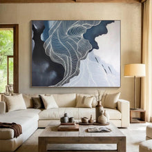 Load image into Gallery viewer, Large - Format Black and White Wavy Lines Acrylic for Modern Dance Studio &amp; Minimalist Office LargeART0358
