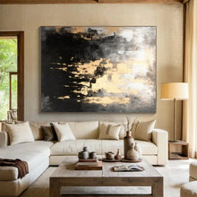 Load image into Gallery viewer, Black, Gray, and Gold Abstract Drip Acrylic Art - Ideal for Luxe Home Office &amp; Sophisticated Lounge LargeART0622
