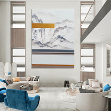Load image into Gallery viewer, “Ethereal Peaks” – Gray &amp; White Mountain - themed Abstract Acrylic with Gold Accent DTP045
