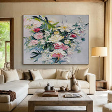 Load image into Gallery viewer, Textured Floral Bouquet Abstract Painting on Canvas - “Blossom Touch” DKH661

