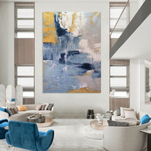 Load image into Gallery viewer, Blue, Gray, and Gold Abstract Fusion – Expressive Acrylic with Metallic Accents DTP253
