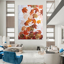 Load image into Gallery viewer, Orange &amp; Gold Leaf Abstract Art, Ideal for Warm - Toned Living Room &amp; Cozy Fireplace Nook LargeART2079
