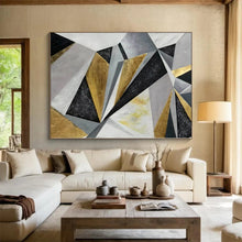 Load image into Gallery viewer, Massive Geometric Gold - Silver - Black Abstract Acrylic for Luxury Penthouse Living Room &amp; High - End Boutique Display LargeART0329
