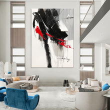 Load image into Gallery viewer, Black &amp; Red Bold Abstract Painting, Perfect for Edgy Living Room &amp; Creative Studio LargeART2088
