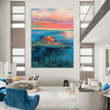Load image into Gallery viewer, “Sunset Lagoon” – Pink, Orange &amp; Blue Coastal Abstract Acrylic Art DTP051
