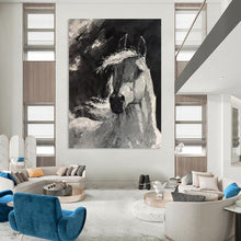 Load image into Gallery viewer, Monochrome Abstract Horse Painting, Dynamic Brushstroke Art for Equestrian Lounge &amp; Rustic Study LargeART2183
