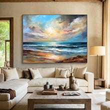 Load image into Gallery viewer, Large - Scale Hand - painted Seaside Sunset Ideal for Living Room Sofa Backdrop LargeART1595
