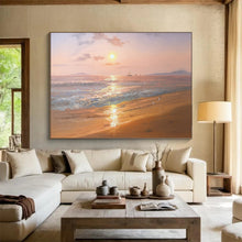 Load image into Gallery viewer, “Sunset Seaside with Sailboats” - Impressionistic Abstract Acrylic, Ideal for Beach House and Coastal Bedroom DLZ269
