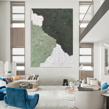 Load image into Gallery viewer, “Textured Green and White Abstract” - Green, White, Grey Abstract Art on Canvas DKH1326

