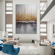 Load image into Gallery viewer, Gray &amp; Gold Reeds Abstract Painting, Ideal for Modern Living Room &amp; Nature - Inspired Office LargeART2103

