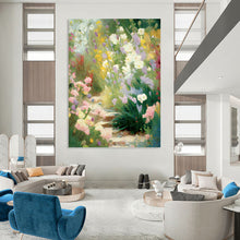 Load image into Gallery viewer, “Impressionist Flower Garden Path” - Colorful Floral Landscape Art on Canvas DKH1356

