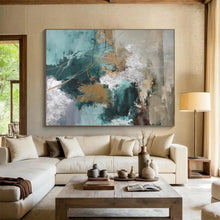 Load image into Gallery viewer, Teal Gold Fusion Abstract Painting DKH513
